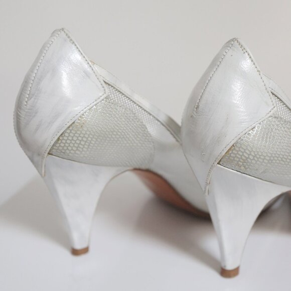 Vintage Stuart Weitzman for Mr Seymour White Painted Leather Mesh Stiletto Heel - Picture 6 of 10